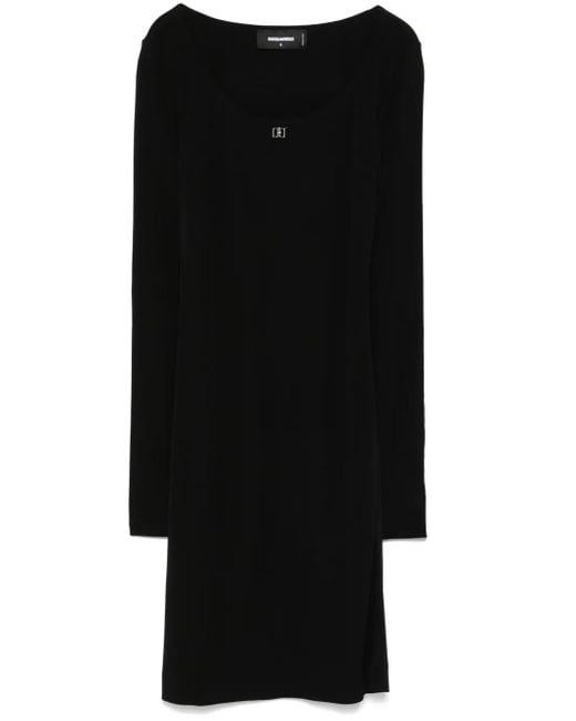 DSquared² Black Logo-Plaque Midi Dress