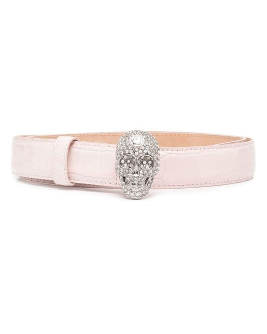 Philipp Plein Pink Skull-buckle Leather Belt