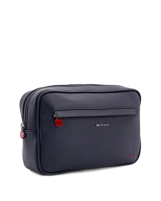 Kiton Blue Zipped Clutch Bag for men