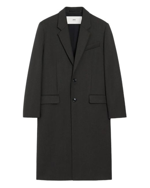 AMI Wollen Mantel Met Enkele Rij Knopen in het Black