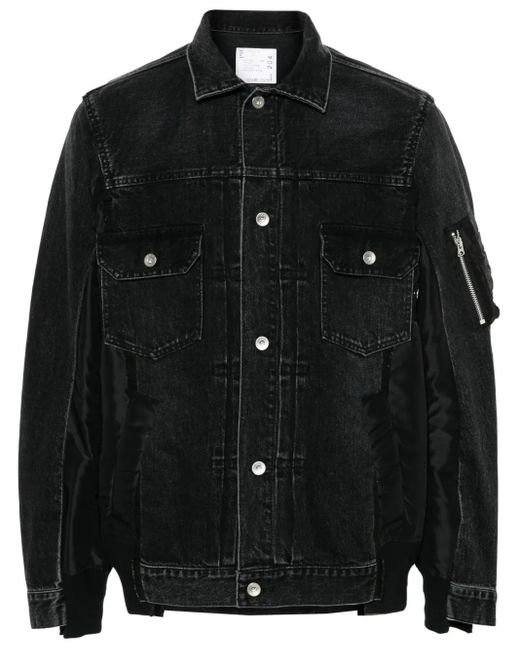 Sacai Black Patchwork Denim Jacket for men