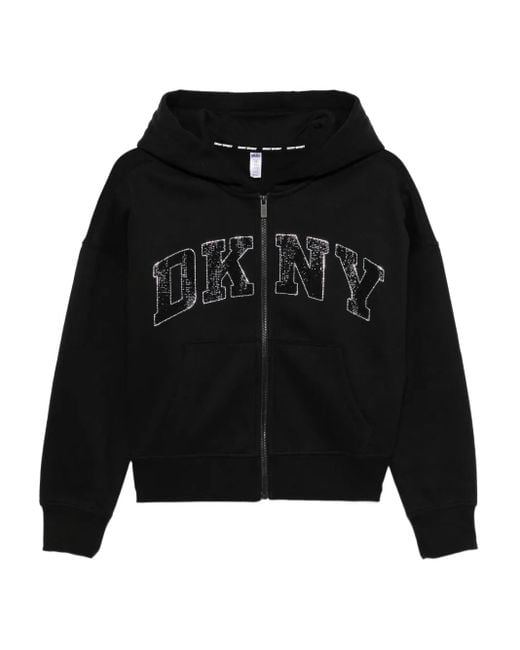 DKNY Black Rhinestone-Embellished Zip-Up Hoodie