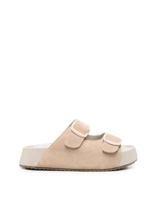 SERGIO MORETTI FIRENZE White Buckle-Fastening Suede Sandals