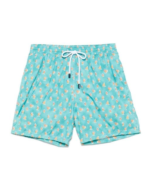 メンズ Barba Napoli プリント トランクス水着 Blue