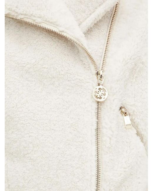 Guess White Asymmetrical-Zip Fleece Jacket