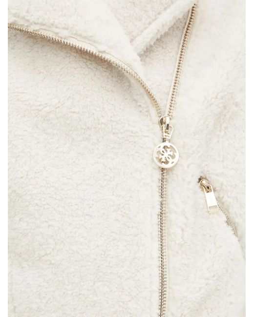 Guess White Fleecejacke Mit Asymmetrischem Reißverschluss