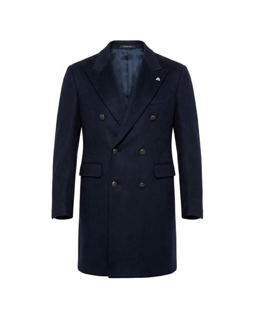 Tagliatore Blue Double-Breasted Cashmere Coat for men