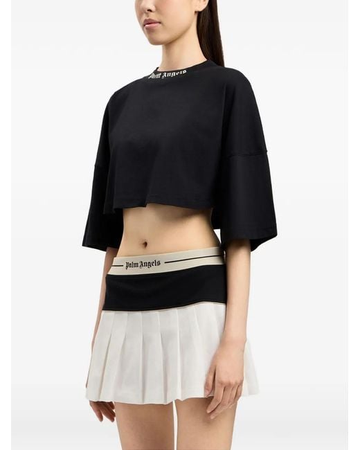Palm Angels Black Cropped T-Shirt With Logo