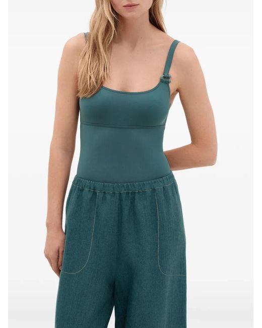 Eres Green Contrast-Stitch Wide-Leg Trousers