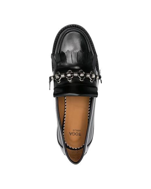 Toga Virilis Black Chain-Tassel Leather Loafers for men