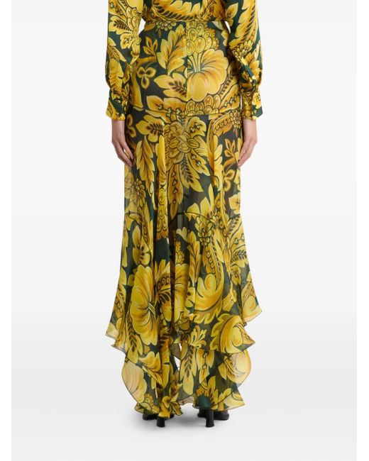 Etro Green Floral-Print Ruffled Maxi Skirt