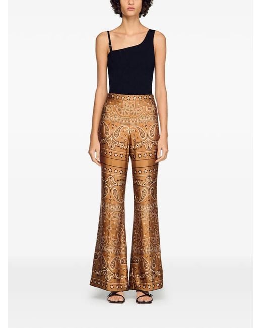 Sandro Brown Bandana-Print Flowy Pants