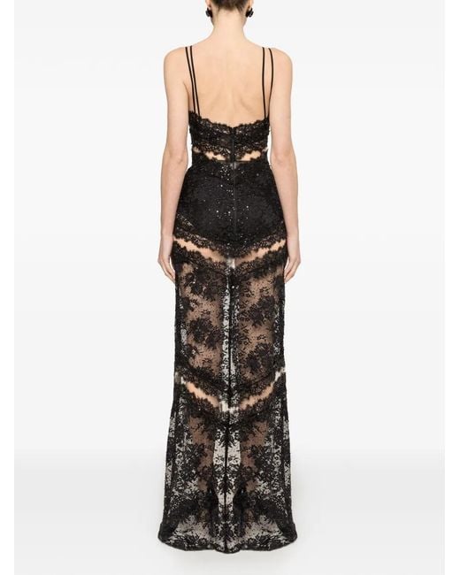 Nissa Black Beaded Lace-Trimmed Maxi Dress
