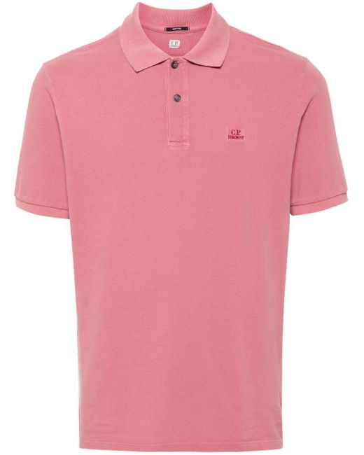 C P Company Pink Logo-embroidered Polo Shirt for men