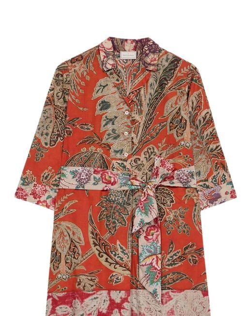 Pierre Louis Mascia Red Diomedes Paisley-Print Belted Dress