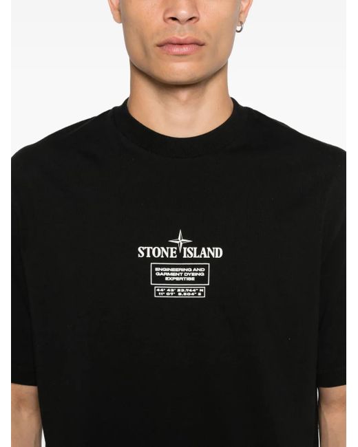 Camiseta de algodón con logo estampado Stone Island de hombre de color Black