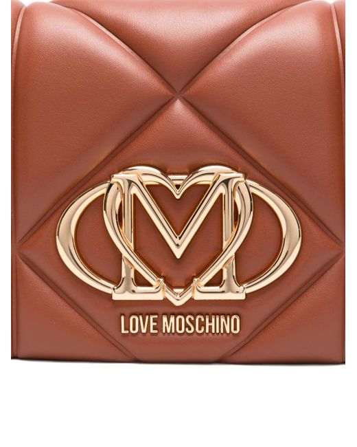 Borsa A Spalla Con Placca Logo di Love Moschino in Brown