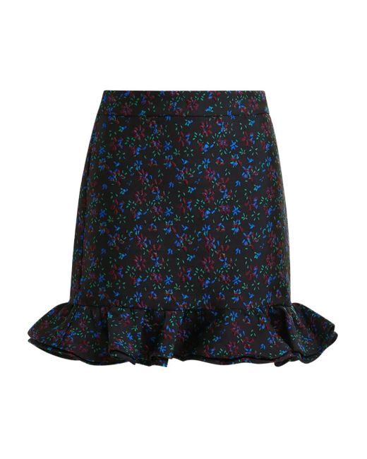 Essentiel Antwerp Blue Floral-Print Ruffled-Hem Skirt