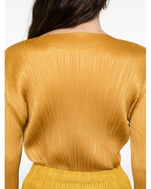 Pleats Please Issey Miyake Orange Monthly Colors September Pleated Long-Sleeve Blouse