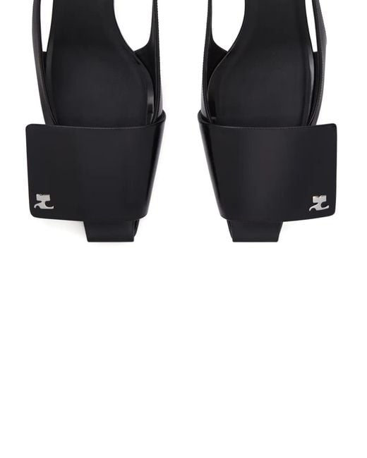 Courreges Black 45Mm Fold Leather Slingback Pumps