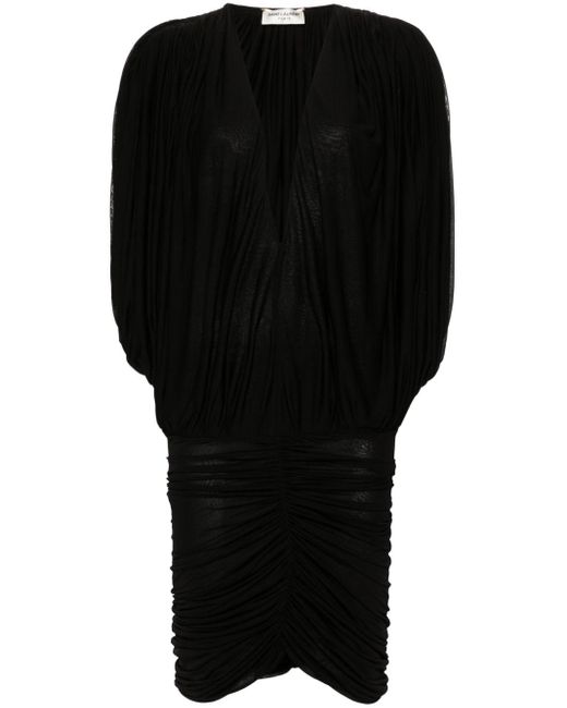 Saint Laurent Black Draped Mini Dress