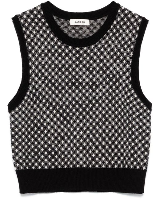 Sandro Black Shepherd-Checked Vest