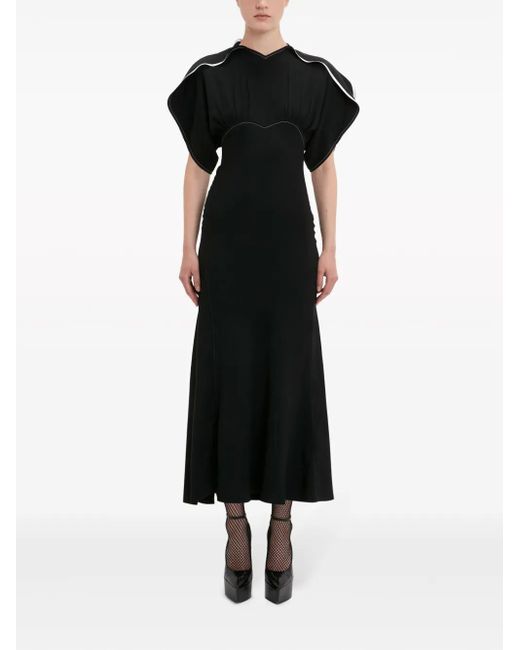 Victoria Beckham Black Draped-Sleeve Flared Midi Dress