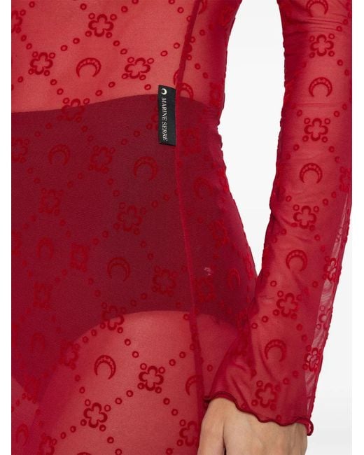 Vestido largo de manga larga con motivo MARINE SERRE de color Red