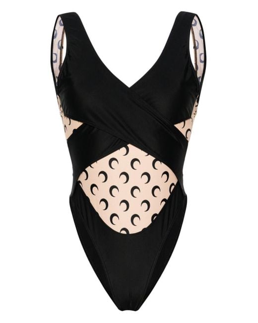 MARINE SERRE Black Regenerated V-neck Swimsuit
