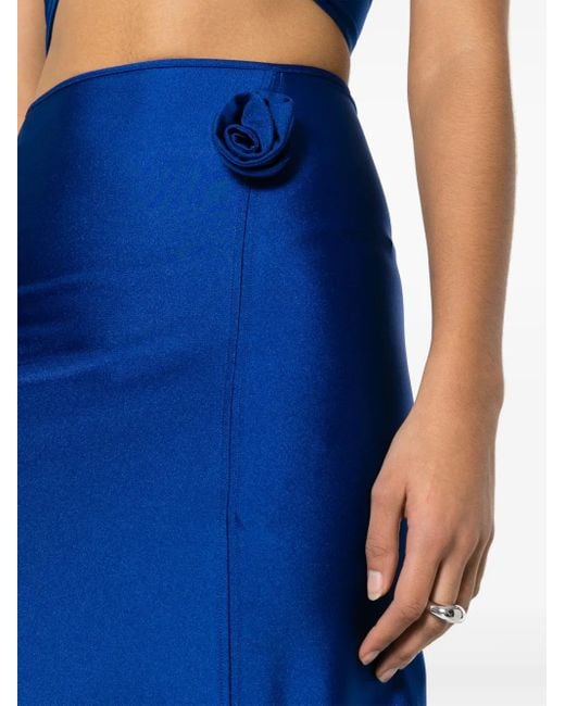 Coperni Blue Floral-Appliqué Asymmetric Midi Skirt