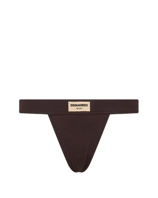 DSquared² Brown Logo-Embroidered Thong