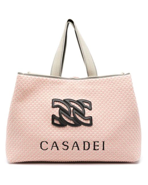 Casadei Pink Sunsrise Logo-embroidered Tote Bag