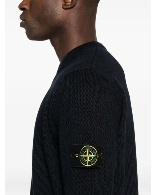 Stone Island Ribgebreide Trui Met Logopatch in het Black voor heren