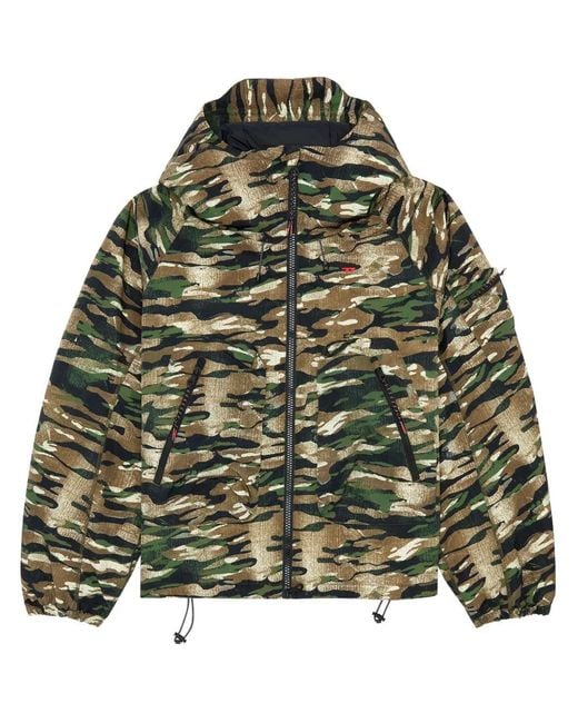 DIESEL Green Camouflage Hooded Jacket for men