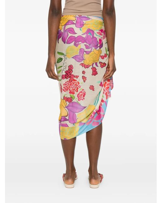 Donde Esteban White Floral-Print Pareo Skirt