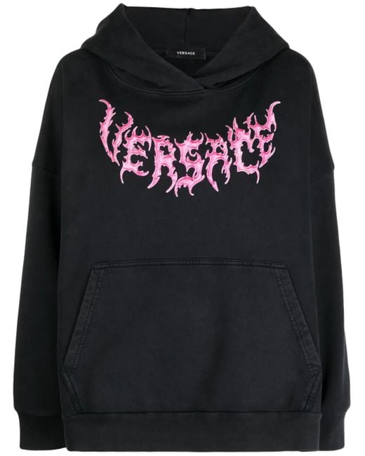 Versace Black Logo-Print Cotton Hoodie