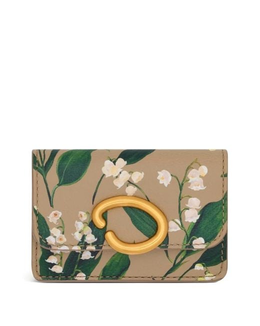 Oscar de la Renta Green Lily Of The Valley-Printed Card Holder