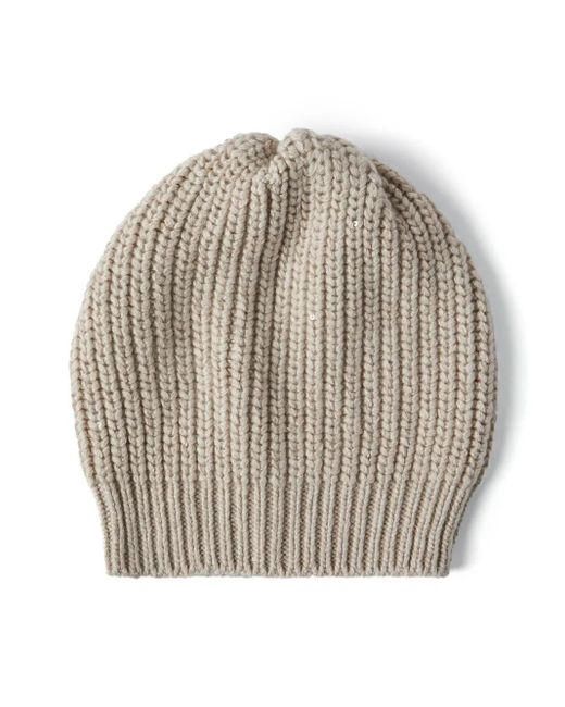 Brunello Cucinelli Natural Wool Beanie Hat