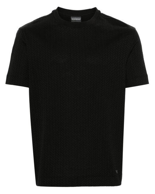Emporio Armani Black Herringbone-pattern Cotton T-shirt for men