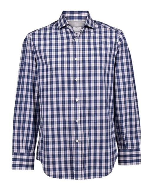 メンズ Brunello Cucinelli チェック シャツ Blue