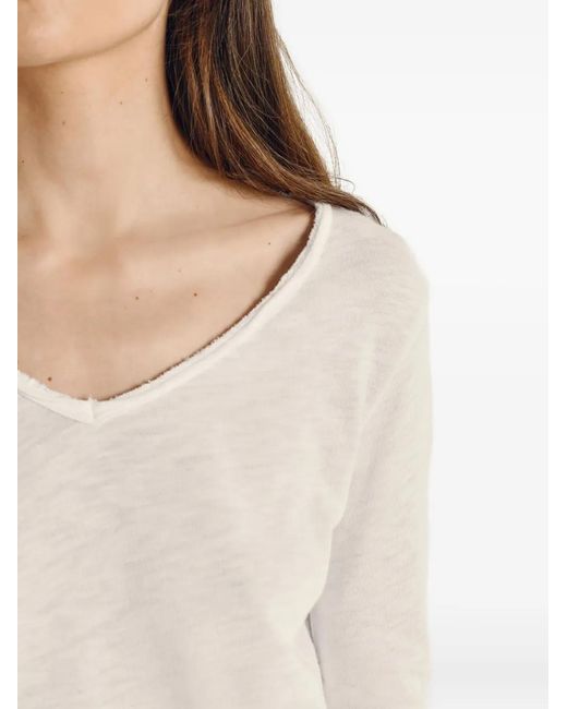 American Vintage Sonoma T-Shirt Met Lange Mouwen En V-Hals in het White