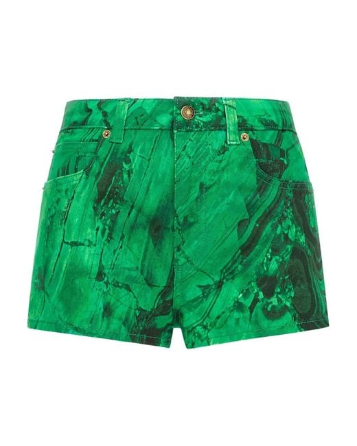 Roberto Cavalli Green Abstract-Print Shorts