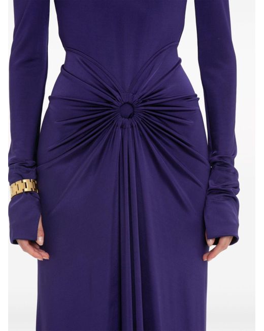 Victoria Beckham Purple Long-sleeve Gathered Midi Dress