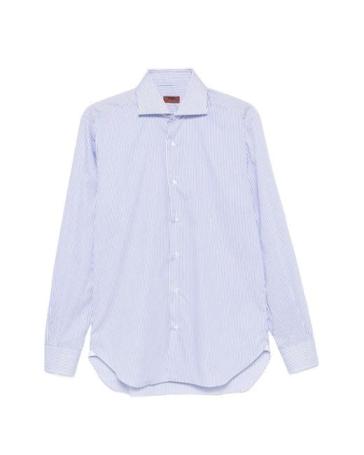 Barba Napoli White Vertical-Stripe Spread-Collar Shirt for men
