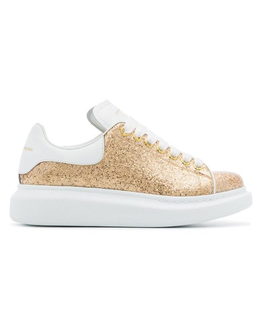 Alexander McQueen White Gold Oversized Leather Glitter Sneakers