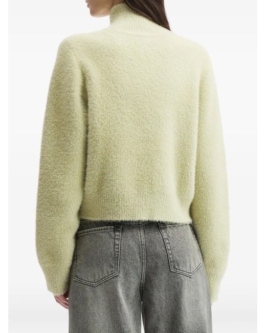 Mini Cream Green High-Neck Zip-Front Cardigan