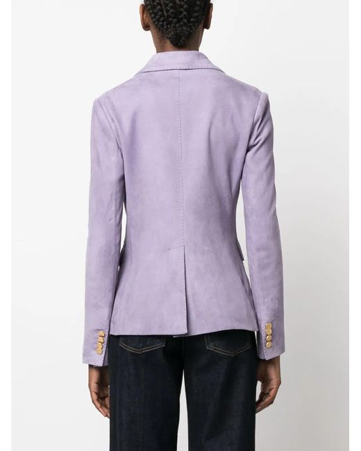 Tagliatore Purple Double-Breasted Leather Suede Blazer