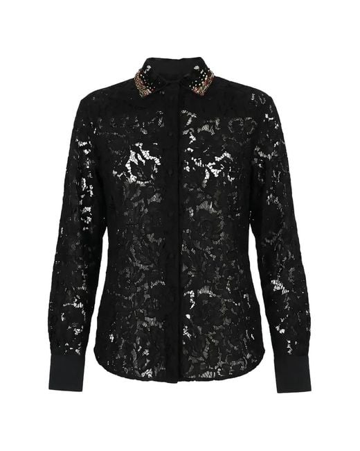 Valentino Garavani Black Sequin-Embellished Lace Shirt