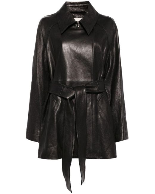 Khaite Black Belted Leather Coat