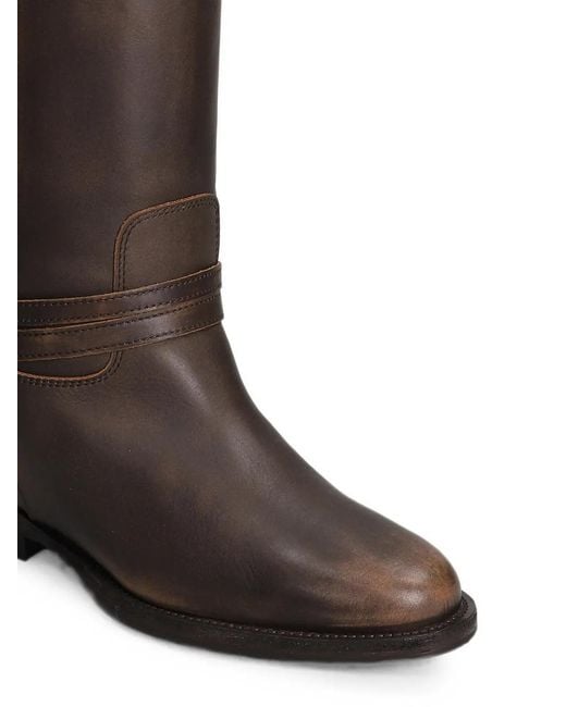 Via Roma 15 Brown Buckle-Strap Knee-High Boots